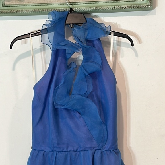 Vintage 60s ruffle faux wrap halter a line midi dress women’s size small / 4 - Picture 2 of 9